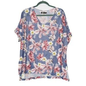 M Made in Italy Women's‎ Short Sleeve Knit Top Floral Print Size L